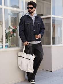 DAZY 厚牛仔面料冬季保暖海军蓝男式夹棉外套 - 寶藍色 - 查看 4