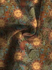 Soleia 休闲花卉和太阳神图案连体裤，适合夏季 - 黑色 - 查看 3