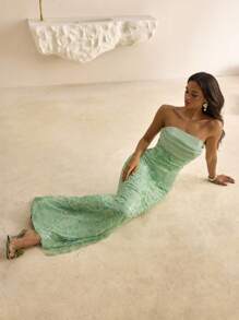 Vowa Vestido con tirantes finos, con bordado de cuentas, de malla brillante y negro, con espalda abierta y lazo, con sutil bajo de cola de sirena, adecuado para discoteca, fiesta, playa, vacaciones y cóctel