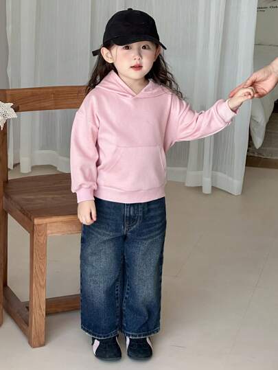 DAZY 少女水洗口袋宽松牛仔裤