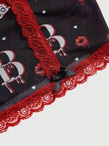 Betty Boop | ROMWE Regata Sensual Plus Size com Alças Finas, Renda e Estampa em Tela de Contraste