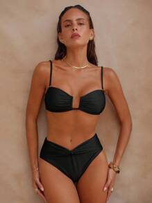 Swim Chiccia 2 pezzi Costume da bagno da donna con top a fascia removibile a tinta unita e slip a vita alta