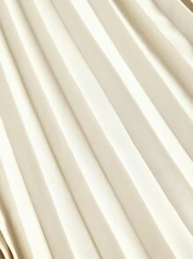 SHEIN MOD 女士优雅杏色纯色露肩双排扣褶裥中长连衣裙 - 杏色 - 查看 5