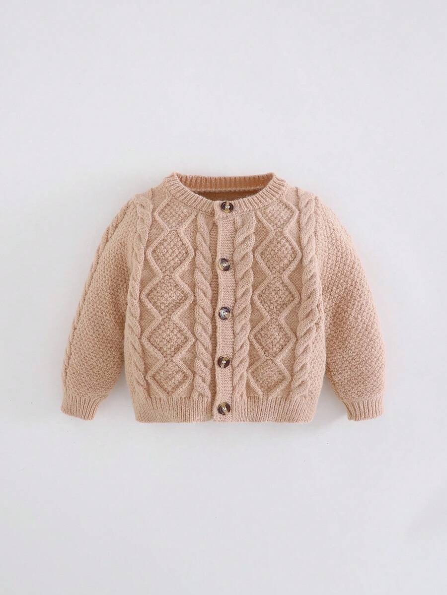 SHEIN Infant Boys' Casual Fitted Long Sleeve Crew Neck Cardigan,In Fall/Winter