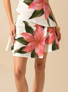 CAJUNI Women's Elegant Floral Print Short Skirts, Summer - Multicolor - View 1