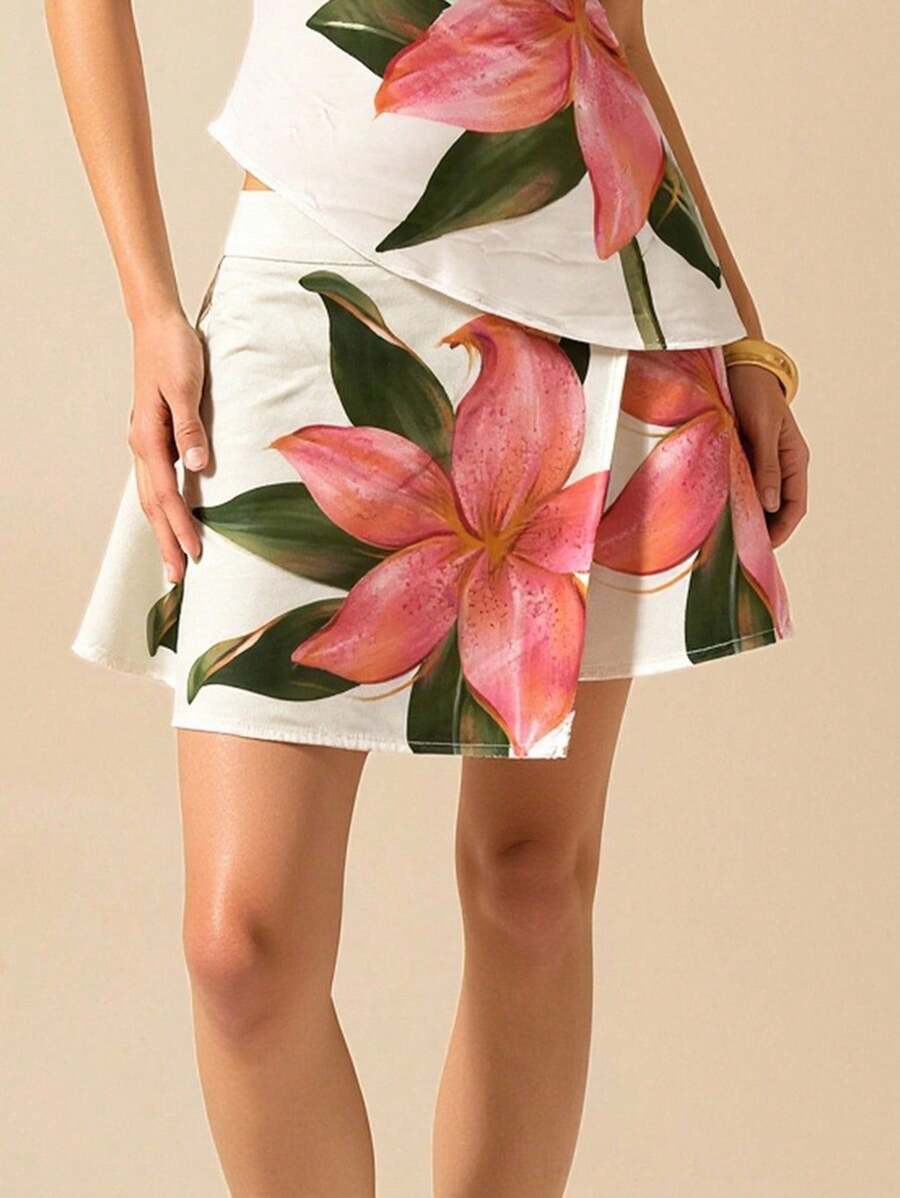 CAJUNI Women's Elegant Floral Print Short Skirts, Summer - Multicolor - View 1