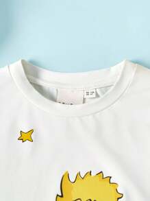 LE PETIT PRINCE X SHEIN 2pcs/Set Young Girl Cartoon Figure Graphic Casual Versatile Short Sleeve T-Shirt And Pink Rose Long Pants Outfit - Pink - View 6