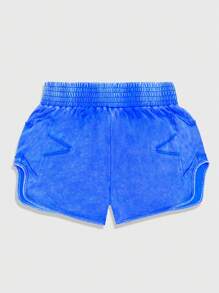 ROMWE MEN Street Life 男士休闲时尚街头宽松松紧腰星星图案不对称下摆水洗短裤，夏季