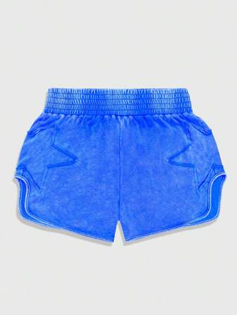 Street Life Pantalones cortos casuales de moda de calle para hombres, con cintura elástica suelta, estampado de estrella y bajo asimétrico lavado, para verano