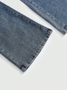 ROMWE Grunge Punk 夏季、复活节、音乐会、纳什维尔、度假复古水洗做旧修身喇叭低腰女式牛仔裤 - 藍色 - 查看 4