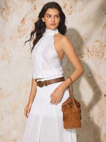 SHECARRY Women's Bohemian Tassel Design Fashion Handbag, Suitable For Vacation - Brown - View 8