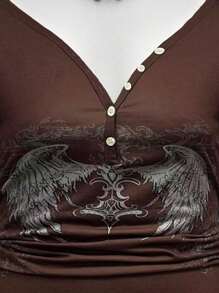 EgrlEra Women's Sheer Printed V-Neck Half-Zip Short Sleeve T-Shirt - Multicolor - View 5