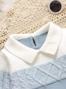 SHEIN 两件套绅士风毛衣套装，翻领套头毛衣和休闲裤针织男婴套装，男婴蓝色针织套装，蓝色针织婴儿套装，男婴两件套针织套装，男婴麻花针织毛衣套装，男婴两件套针织套装，男婴麻花针织套装，蓝色男婴毛衣套装，针织男婴蓝色套装，男婴针织套装，男婴长袖针织套装，蓝色两件套婴儿套装，男婴针织毛衣套装，男婴两件套套装，男婴长袖套装，秋冬季 - 藍色 - 查看 4