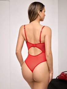 Snug Zone Lencería sexy de mujer con sujetador con aros, encaje, empalme de malla y diseño floral encantador para salir - Rojo - Ver 2