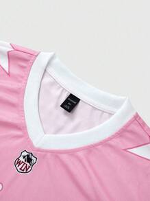 ROMWE MEN Prep 男式美国城市名称标语图案印花运动二合一T恤 - 粉色 - 查看 7