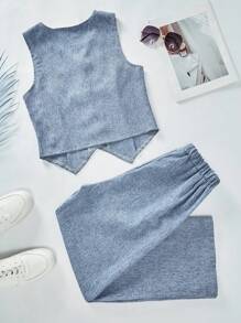 Conjunto de chaleco sin mangas y pantalones casuales para adolescentes