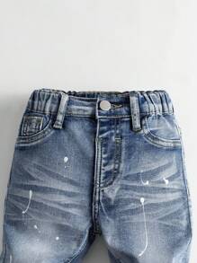 SHEIN Playful Pals Baby Boys Y2K Style Distressed Denim Jeans, Slim Fit Rolled Hem, Comfortable Stretch Fabric, Casual & Fashionable Baby Boy Jeans Fall Winter - Medium Wash - View 6