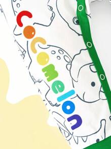 CoComelon X SHEIN 男婴恐龙全身印花撞色边连体裤 - 綠色 - 查看 6