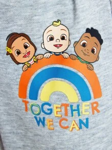 CoComelon X SHEIN 2pcs/Set Young Boy Letter & Cartoon Figure Graphic Drawstring Sports Pants, Autumn/Winter - Multicolor - View 6