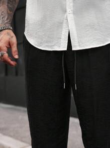 Manfinity Homme 男士纯色简约休闲短袖衬衫和裤子套装，男士两件套，男士两件套，男士夏季服装，男士纯米色亚麻褶皱效果纹理面料短袖单排扣休闲衬衫套装夏季亲肤透气男士夏装 - 彩色 - 查看 6