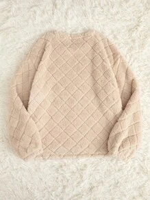 CoupledUp Women's Solid Color Drop Shoulder Cozy Homewear Lounge Top, For Fall Winter, Fluffy - Apricot - View 5