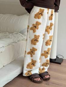 DAZY Tween Girl Bear Print Warm Pajama Pants Thermal Lined,Winter - White - View 4