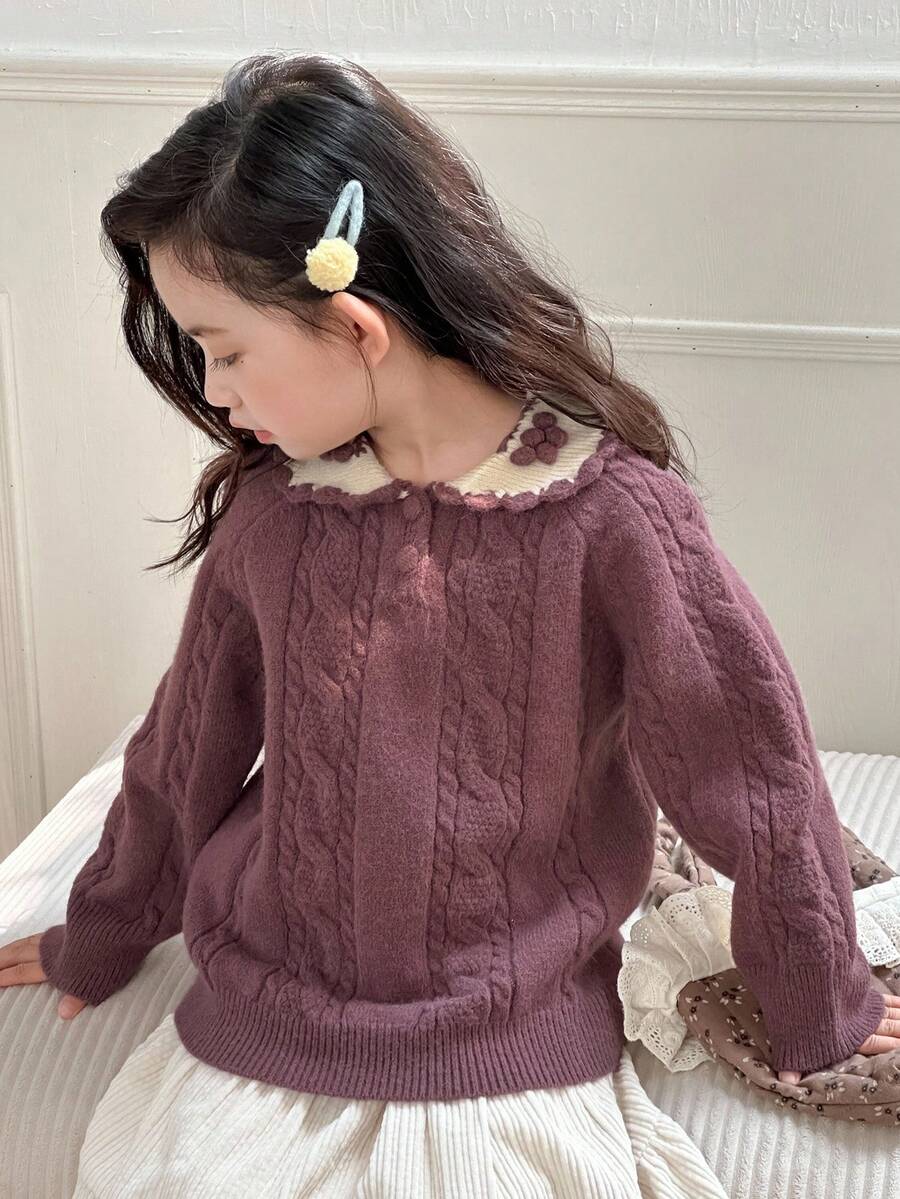 DAZY Suéter de niña con cuello de bloques de color, otoño/invierno - Morado - Ver 1