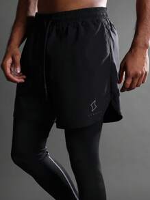 SUMWON Performance Shorts With Technology Reflective Logo Curved Side Split Lightweight Running Marathon Ultra Stretch Inner Compression Liner - Black - View 3