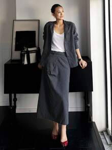 Livesso Women's Casual Striped Shirt And Mini Skirt 2 Pieces Set - Multicolor - View 1