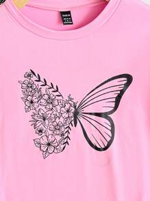 INAWLY 女式蝴蝶印花短袖T恤图案T恤女式上衣 - 粉色 - 查看 4
