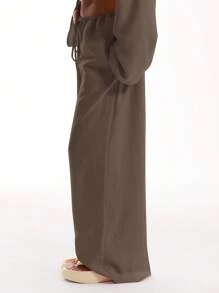 MUSERA Quần dài đi biển thắt nơ phía trước, chất liệu vải lanh, thanh lịch, thích hợp cho kỳ nghỉ hè, tắm nắng, phong cách boho, thường ngày, đi sân bay, công sở, dự tiệc, mùa xuân, lễ Phục sinh. - Màu xám đen - Xem 4