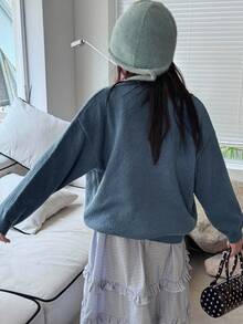 DAZY Tween Girls Casual Loose Cartoon Bear Pattern Long Sleeve Pullover Sweater