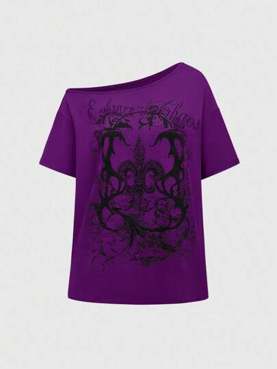 Goth T-shirt à manches courtes ample avec imprimé floral vintage délavé, style subculture punk grunge Y2K. Printemps/Été