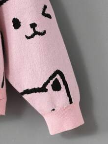 SHEIN 青少年女孩可爱卡通图案圆领休闲长袖套头毛衣 - 淺粉色 - 查看 4