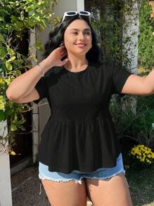 Solflare 黑色刺绣镂空大码T恤，夏季时尚单品 - 黑色 - 查看 4