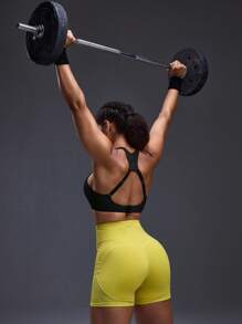 Powerista Áo ngực thể thao hở lưng màu trơn dành cho nữ hàng ngày - màu đen - Xem 8