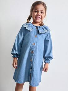 Maija Kids Maija Kids 年轻女孩可爱彼得潘领纽扣长袖牛仔上衣