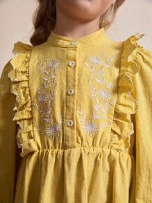 Maija Kids Maija Kids Vestidos de manga larga con ribete de Ruffle bordado para niñas jóvenes