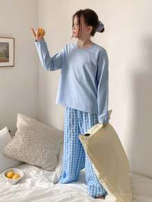 DAZY Tween Girls Casual Home Clothes Pajamas, Fall - Baby Blue - View 3