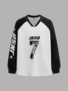 JNSQ Back To School Clothes, Tween Girls And Boys Casual Sports Long Sleeve Sweatshirts, Children V-Neck Contrast Color Reflective Tape Front Funny Number Print Long Sleeve Sweatshirts - Multicolor - View 3