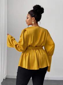 Maweii Áo cánh quyến rũ, thanh lịch, cổ chữ V sâu, trang trọng, cỡ lớn, eo thắt chặt, gợi cảm - Màu vàng - Xem 2