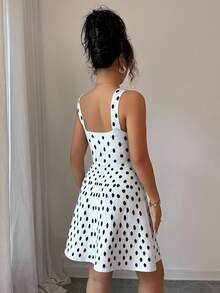 SHEIN Raffinéa 全新时尚设计高品质波尔卡圆点黑白法式束腰女士吊带裙，夏季 - 黑與白 - 查看 4