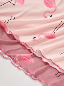 2pcs Teen Girls Flamingo Printed Comfortable Casual Nightgown, Minimalist Design For Easy Matching, Stretchy Knit Fabric, Machine Washable - Multicolor - View 7
