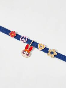 THE POWERPUFF GIRLS X SHEIN Vòng cổ thời trang trang trí kim loại họa tiết hoa - Màu xanh lam - Xem 3
