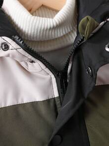 1pc Young Boy Contrast Color Patchwork Hooded Jacket With Ribbed Cuffs, Autumn/Winter - Multicolor - View 4