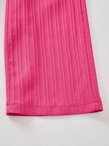 SHEIN 2pcs/Set Girls' Floral All-Over Print T-Shirt And High Waist Textured Wide Leg Pants Set - Hot Pink - View 5