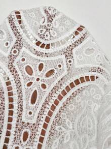 Breezaya 女士蕾丝镂空刺绣无袖优雅上衣 全白