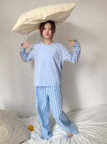 DAZY Tween Girls Casual Home Clothes Pajamas, Fall - Baby Blue - View 5