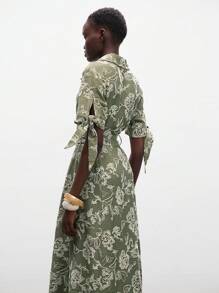 Lumivelle New Elegant Embroidered Floral Long Shirt Dress Summer Dress Clothes For University - Army Green - View 3
