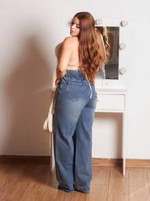 Lupita Cardoza 女士休閒寬鬆落腳牛仔褲，每日穿著帶口袋 - 深色水洗藍 - 查看 5